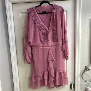 City Chic Pink Ruffled Wrap Dress with Bishop Sleeves